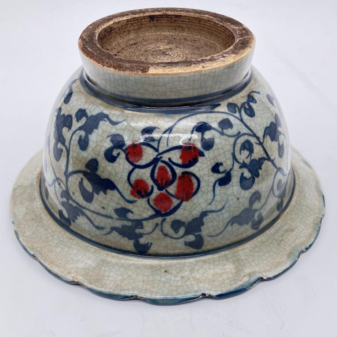 中国美術 元時代 青花唐草釉裏紅蓋物 大元国至正八年 中国古陶磁