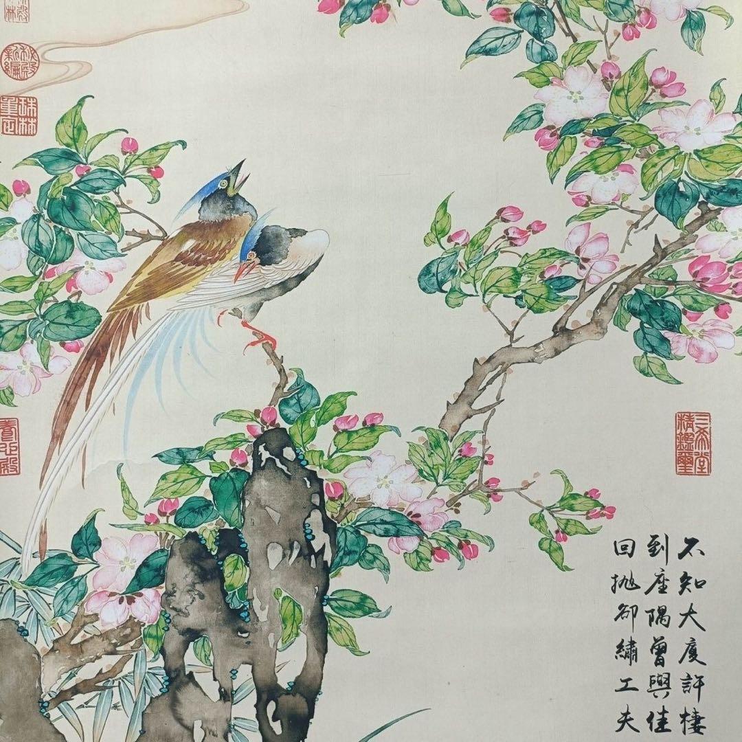 唐寅 花鳥図 三尺中堂 掛け軸　中国絵画　宣紙