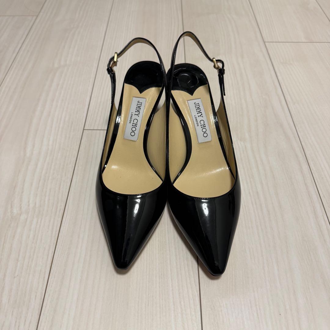 JIMMY CHOO ブラック スリングバック ハイヒール エリサ スリングバック 45 | ブラック パテント / ナッパレザー