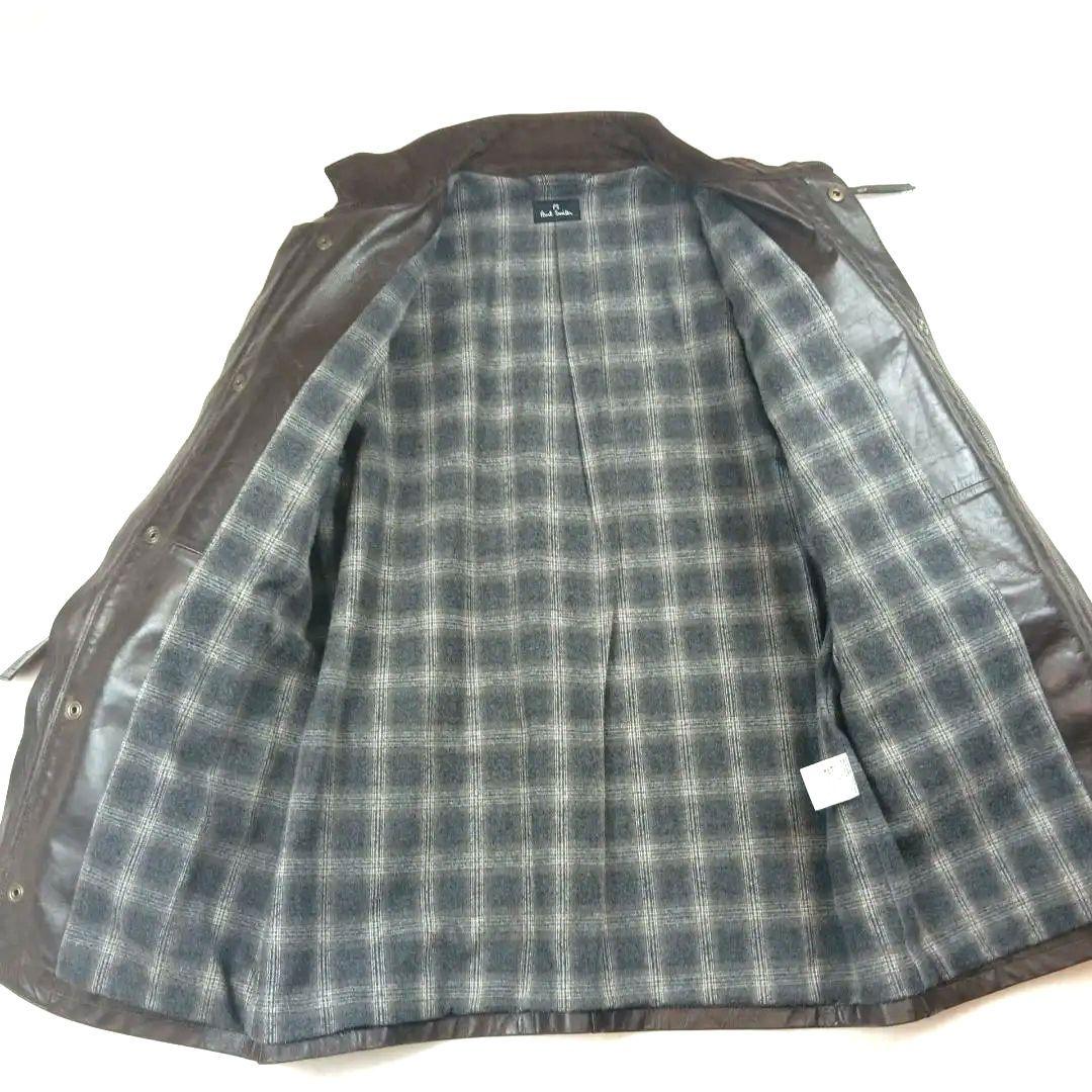 PS ポールスミス カーコート ラムレザー М ブラウン チェック ベルト