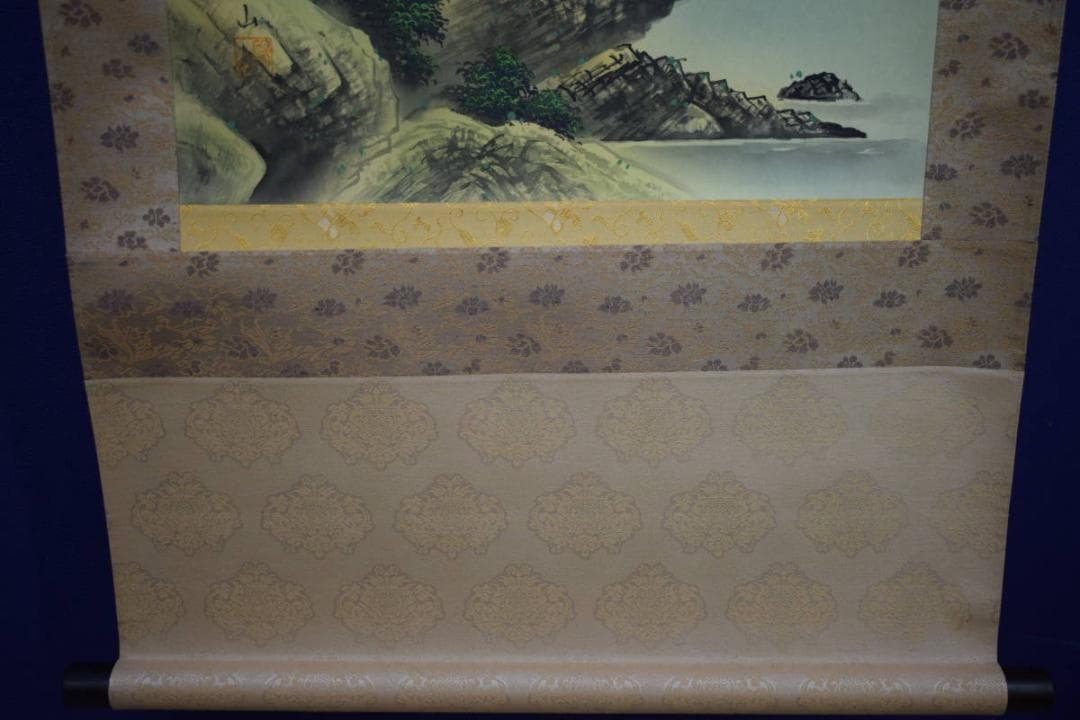 真作/陽山/富士/青緑山水人物図/的当て/弓道/布袋屋掛軸HJ-761