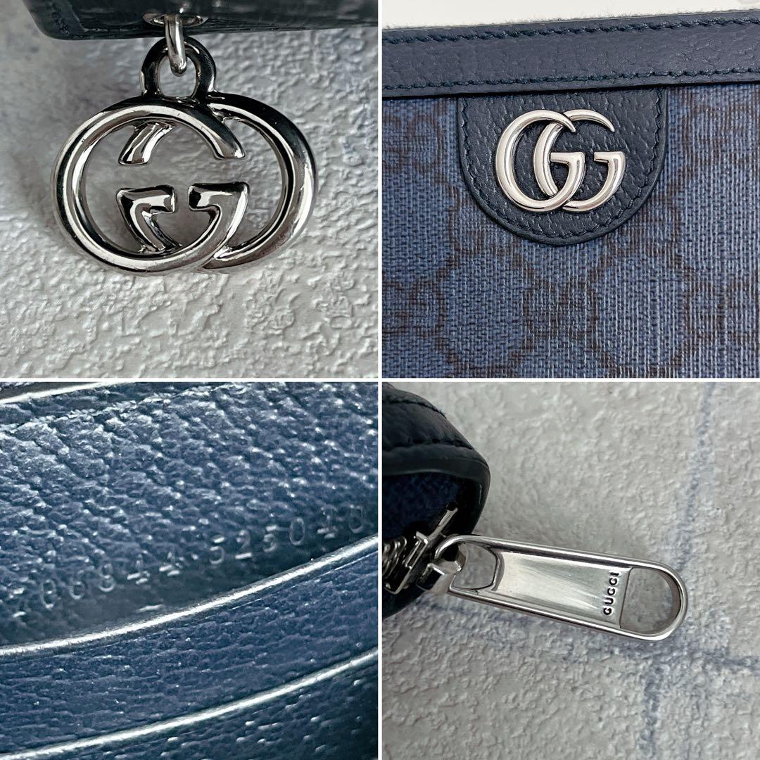 極美品✨GUCCI シマ インターロッキング ラウンドジップ PVC ネイビー