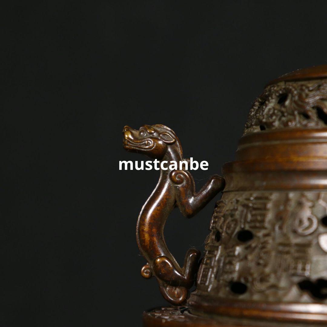 香炉 銅器 チ竜耳三象足炉 三層篆香炉 希少品 茶道具