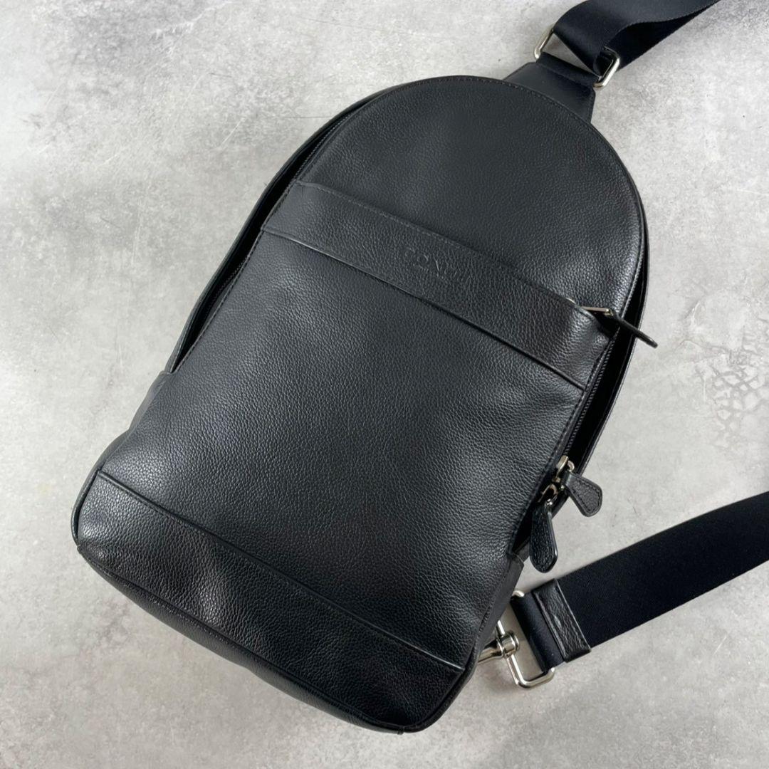 美品 COACH コーチ レザー ボディバッグ ショルダーバッグ 黒 ブラック COACH（コーチ） バッグ メンズ ショルダーバッグ アウトレット レザー