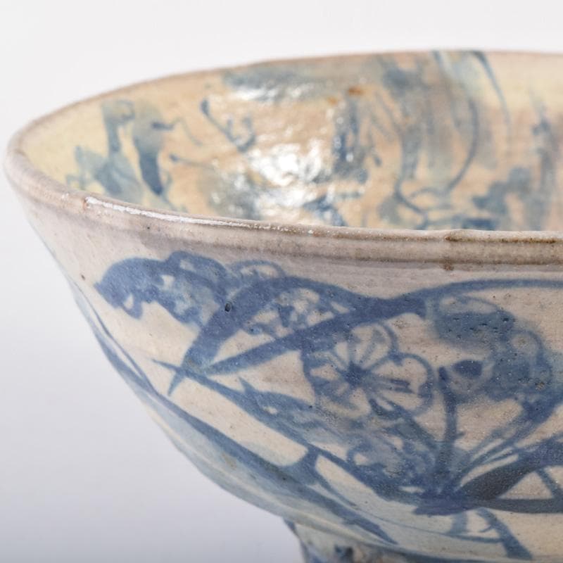 染付 花草山水人物文碗 茶碗 時代箱付 V 7193