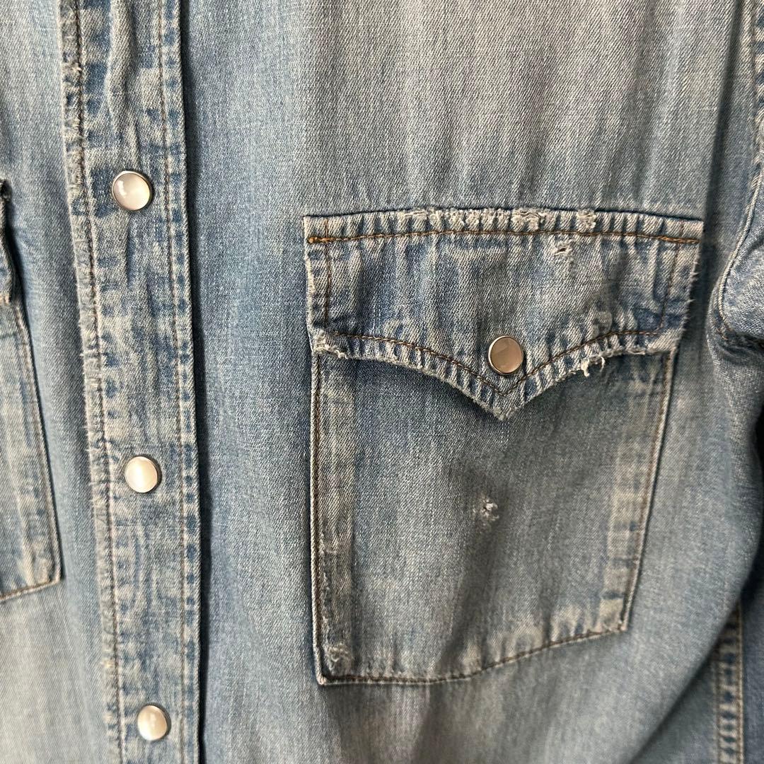 サンローラン エディ期 SAINT LAURENT クラッシュデニムシャツ 青