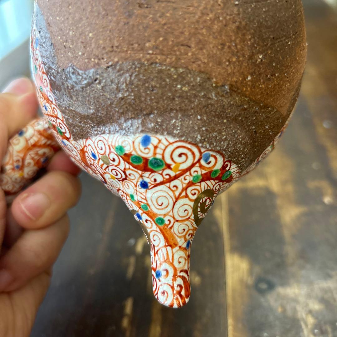 希少 作家 人気陶芸作家 苧坂恒治作 渦赤絵 手描き 急須 1点もの