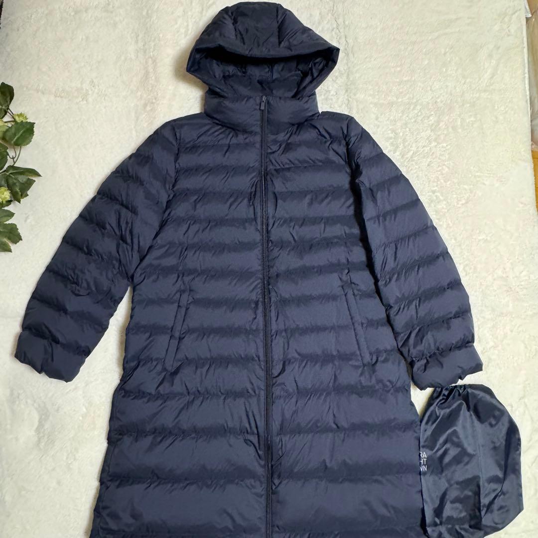 極美品ユニクロ 750FPウルトラライトダウンロングコートXXLネイビーA