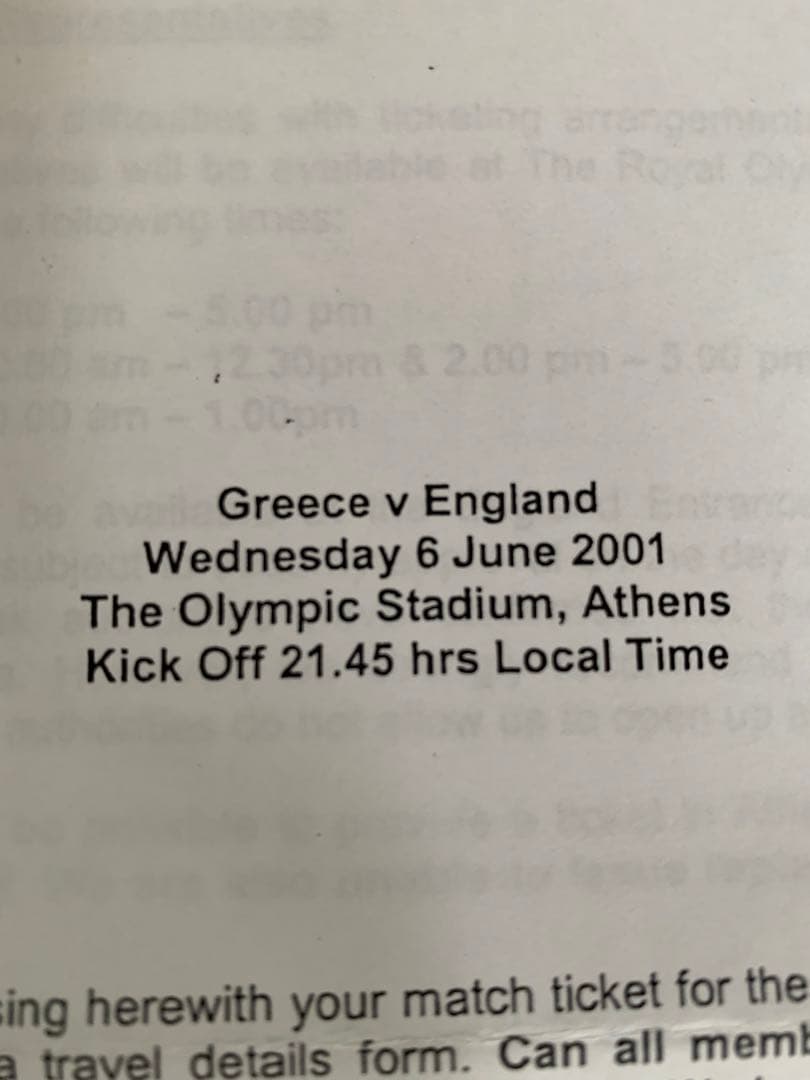 レア'01/06/06England Awayギリシャ戦'02W予選チケット半券