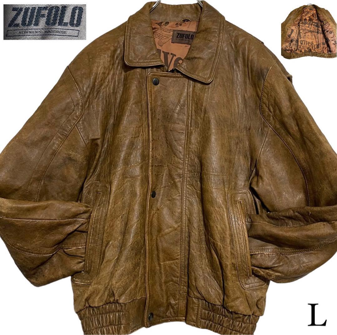 派手裏地【ZUFOLO】羊革 本革 ラムレザーライダースジャケット