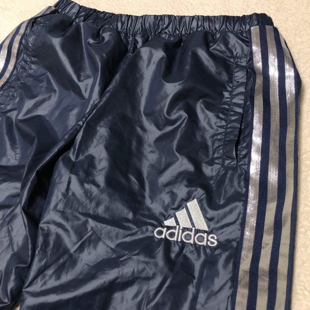 美品 adidas ウインドブレーカー上下 ネイビー 光沢シルバーライン 高
