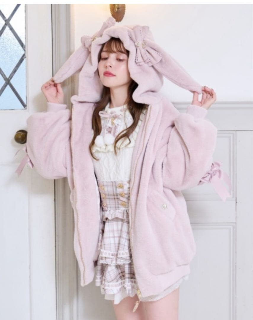 Lizlisa ウサギ耳付きフリースジャケット 薄いピンク ダブルティアードセットアップ ｜ LIZ LISA（リズリサ）公式通販