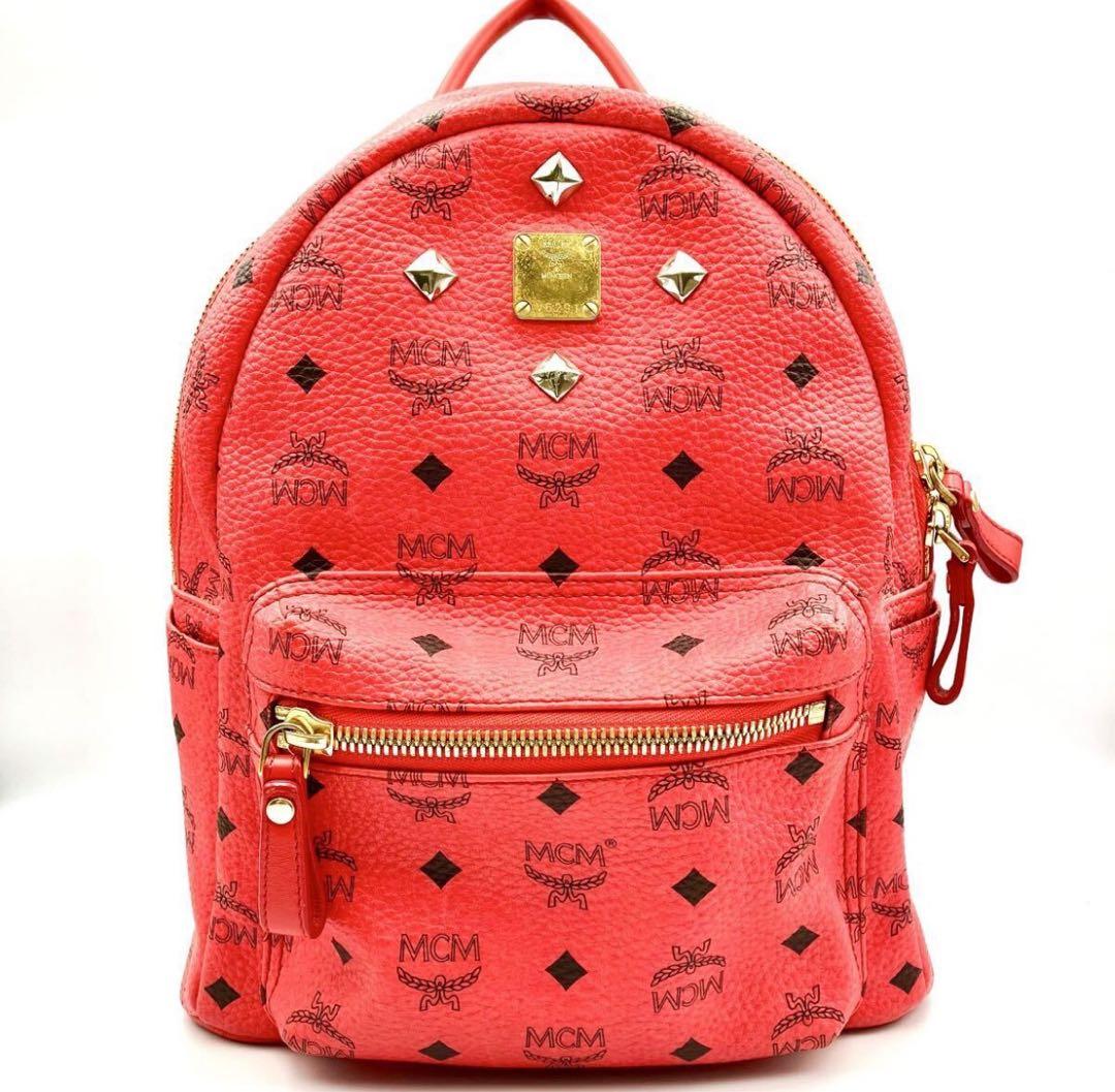 【 MCM スタッズ リュック レッド 】N79 エムシーエム ブランド 赤 中古・古着通販】MCM (エムシーエム) スタッズリュック｜ブランド