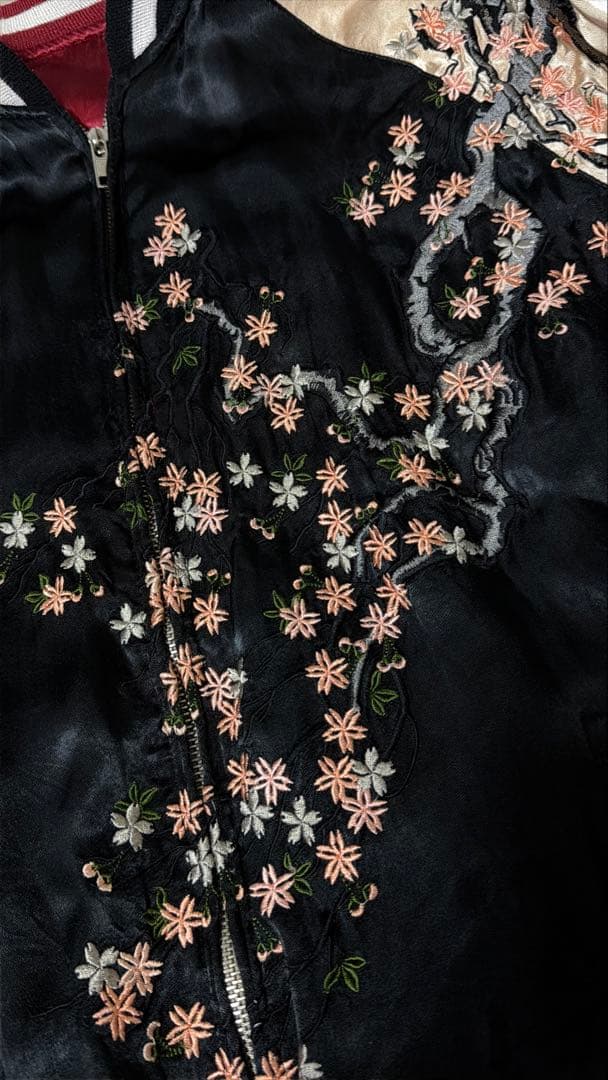 2面用 Pin-Ball スカル 桜 日本限定スカジャン vintageレーヨン