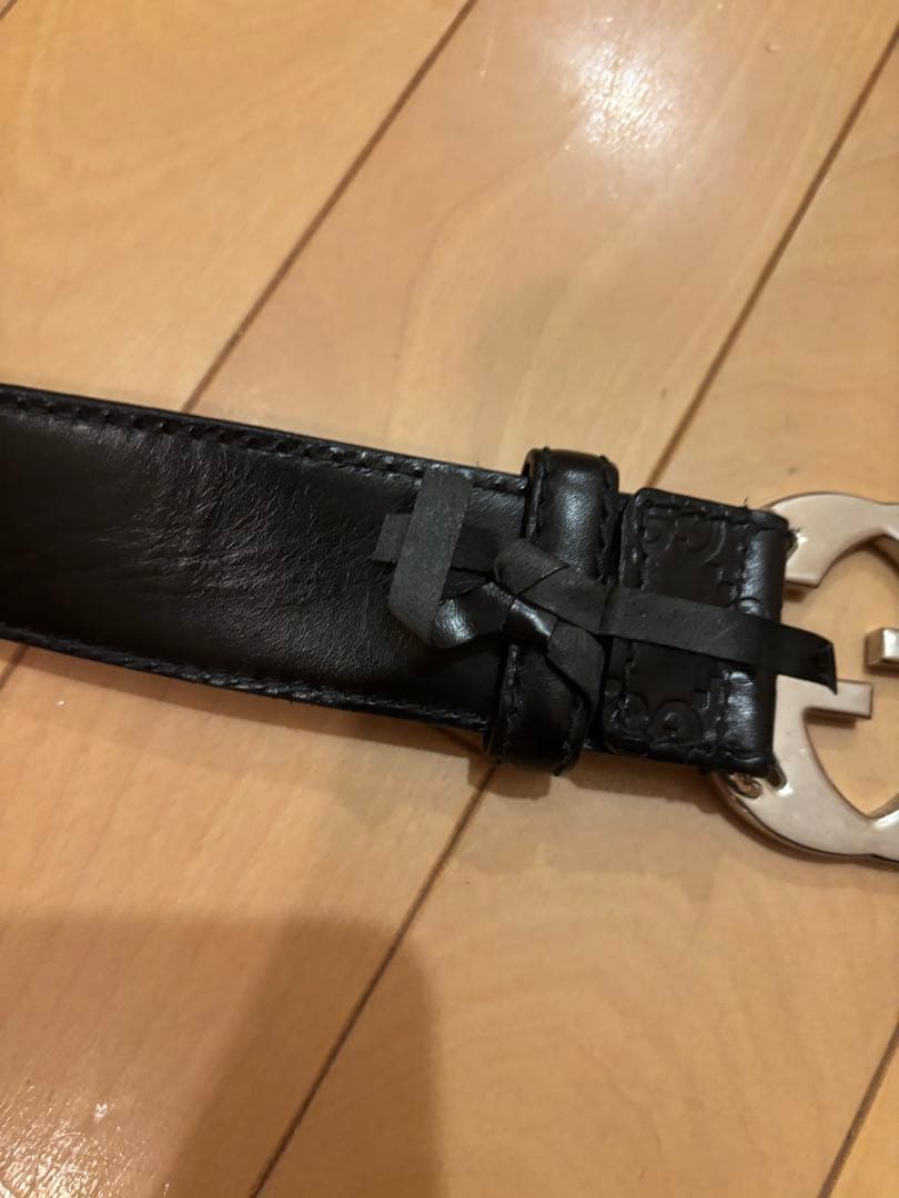 GUCCI ブラックレザー ベルト ダブルGロゴ