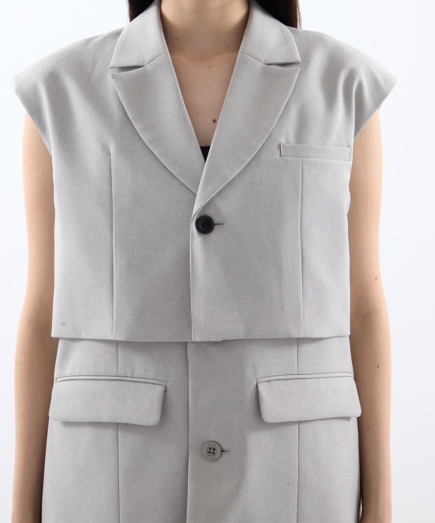 3WAY PIN TUCK LAYERED VEST(S LIGHT GREY): AMERI: WOMENS｜ STUDIOUS